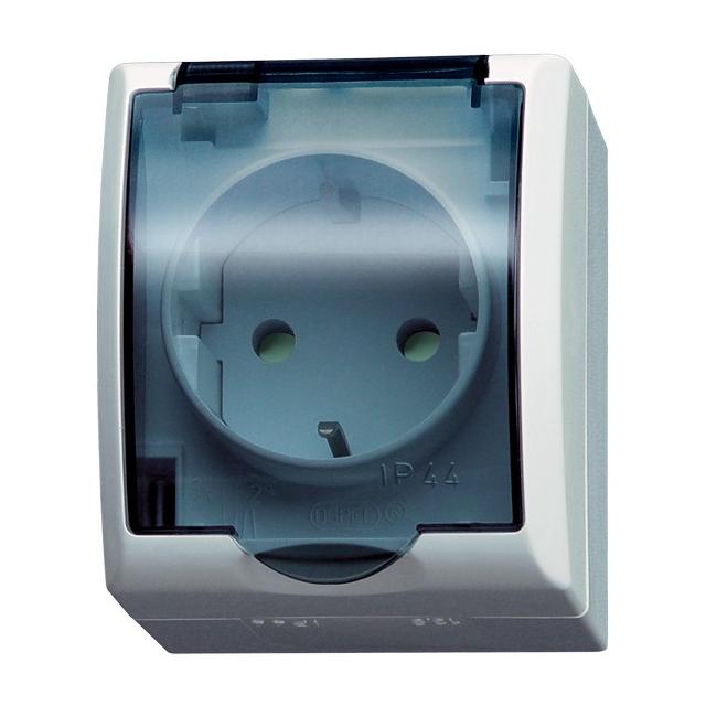 FALA Gniazdo pojedyncze z uziemieniem schuko z przesłonami torów prądowych wieczko przezroczyste - k