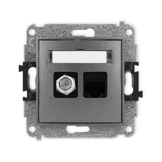 MINI Mechanizm gniazda antenowego poj. typu F (SAT) + gniazda komp. poj. 1xRJ45, kat. 6, 8-stykowy g