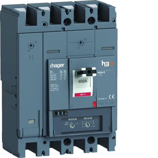 MCCB Wyłącznik mocy h3+ P630 TM 4x400A 70kA HEW401DR HAGER