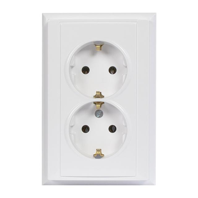 Gniazdo podwójne podtynkowe 2x2P+Z, Schuko Luna, 16A, 250V, PT-7L, biały