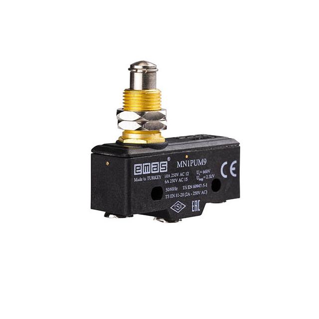 Łącznik miniaturowy, zestyk przełączny 1NO + 1NC, popychacz metalowy