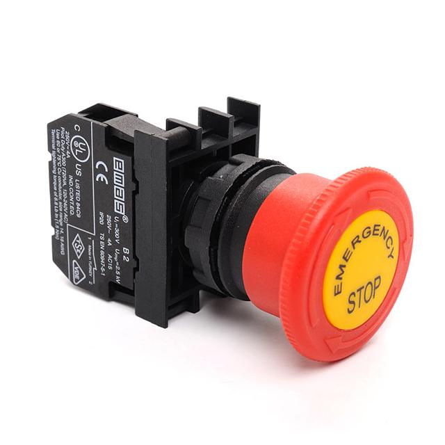 Przycisk dłoniowy bezpieczeństwa 1NC, grzybek 40 mm z opisem czerwony