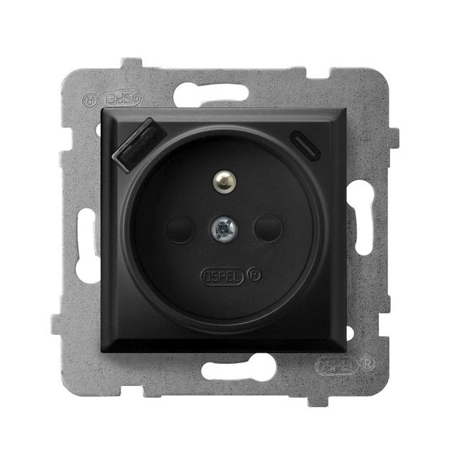 Gniazdo pojedyncze z uziemieniem z ładowarką A+C ARIA CZARNY