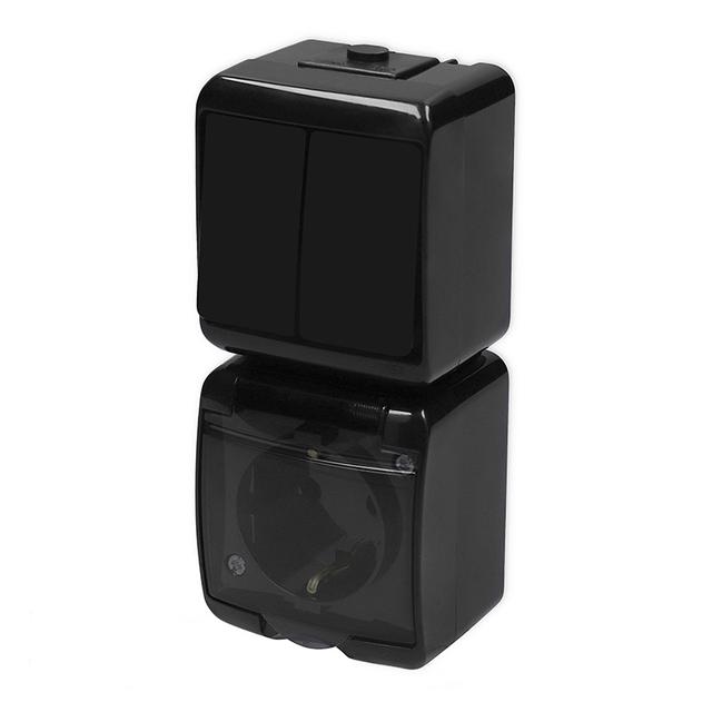 JUNIOR Łącznik świecznikowy z gniazdem pojedynczym z uziemieniem SCHUKO 2P+Z (klapka dymna; bez prze