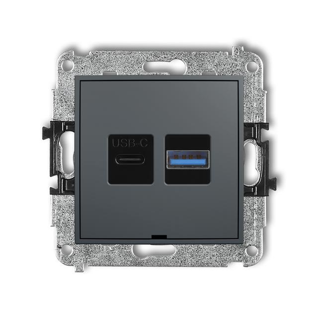 ICON Mechanizm ładowarki USB podwójnej USB C + USB A, 20W max., bez pola opisowego grafitowy mat