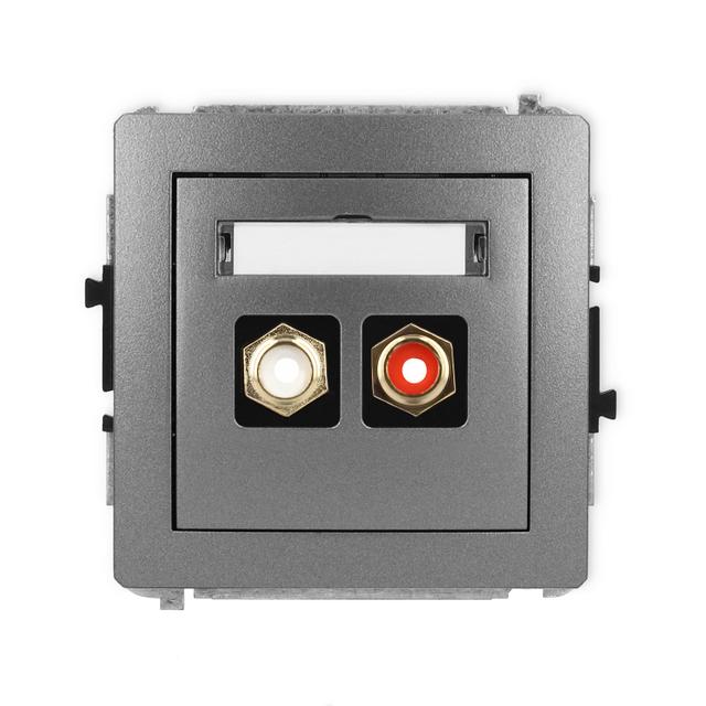 DECO Mechanizm gniazda podwójnego RCA (typu cinch - biały i czerwony, pozłacany) grafitowy