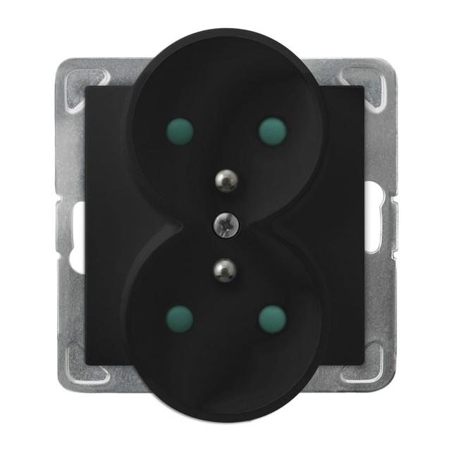 IMPRESJA Gniazdo podwójne z uziemieniem z przesłonami torów prądowych, moduł bez ramki - kolor czarn