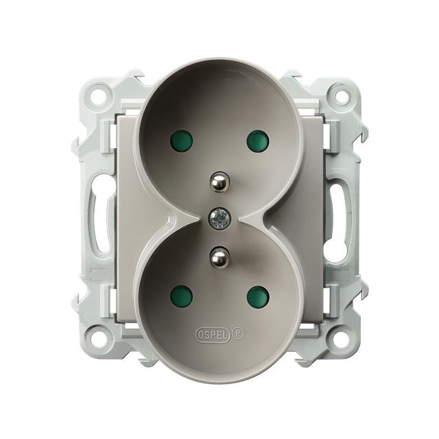 SZAFIR Gniazdo podwójne z uziemieniem z przesłonami torów prądowych, moduł bez ramki - kolor kaszmir