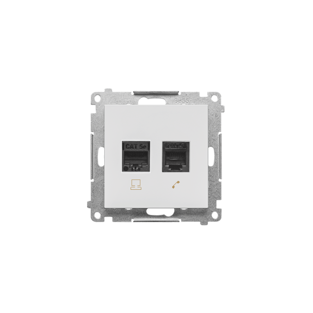 Simon 55 Gniazdo komputerowe RJ45 kategoria 5e+telefoniczne RJ12 Jasnoszary mat