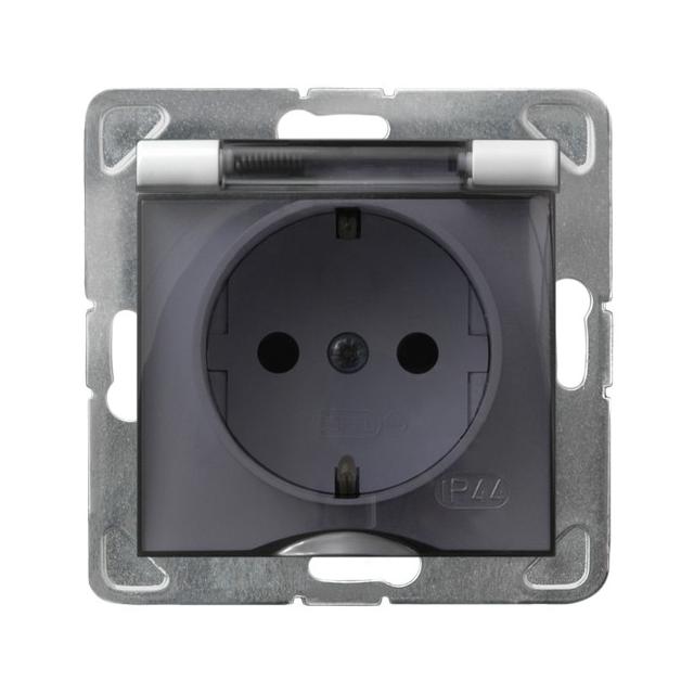 IMPRESJA Gniazdo bryzgoszczelne z uziemieniem schuko IP44 klapka przezroczysta kolor biały GPH-1YS/m/00/d OSPEL