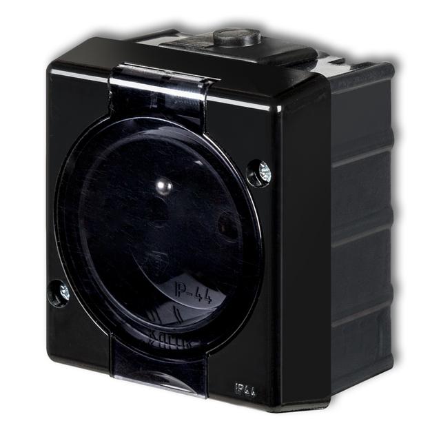 SENIOR Gniazdo pojedyncze z uziemieniem 2P+Z (klapka dymna) czarny