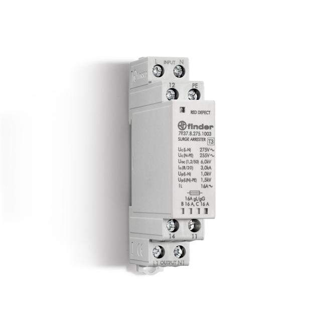 Ogranicznik przepięć SPD Typ 3 (warystor + iskiernik). Max 275/255V AC/DC, napięciowy poziom ochrony