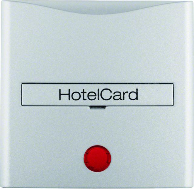 BERKER B.Kwadrat/B.7 Nasadka z nadrukiem i czerwoną soczewką do łącznika na kartę hotelową aluminium