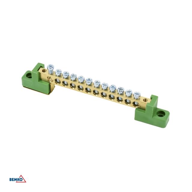 LISTWA ZACISKOWA NA IZOLATORACH PŁASKICH 6x9 12-TOROWA ZIELONA
