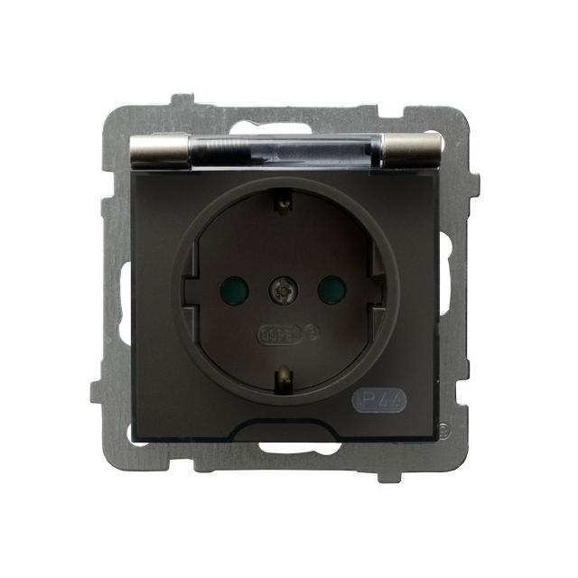 AS Gniazdo bryzgoszczelne z uziemieniem schuko IP-44 z przesłonami torów prądowych wieczko przezrocz