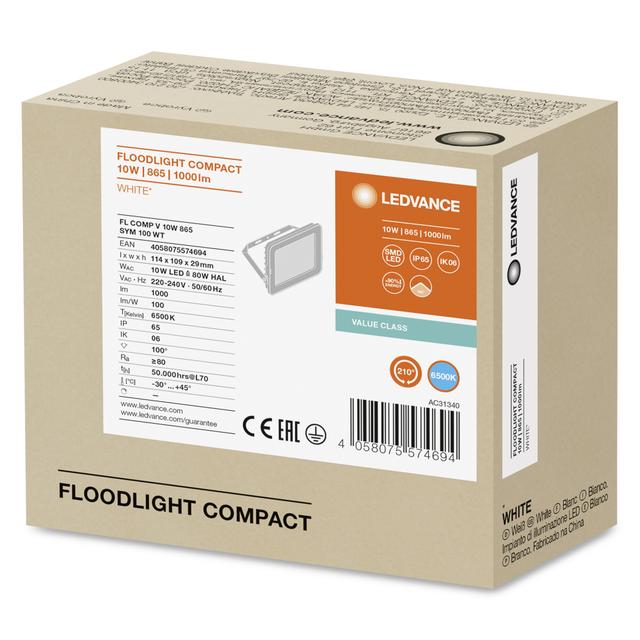 Naświetlacz LED FLOOD COMPACT V 10W 865 SYM 100 WT 4058075574694 LEDVANCE