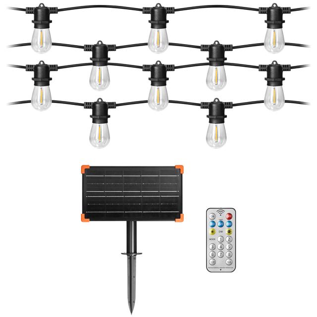 Solarna girlanda oświetleniowa - 1 sznur 20 m (20 opraw) + 20 żarówek LED 0,1W E27, 3000K + 1 żarówk
