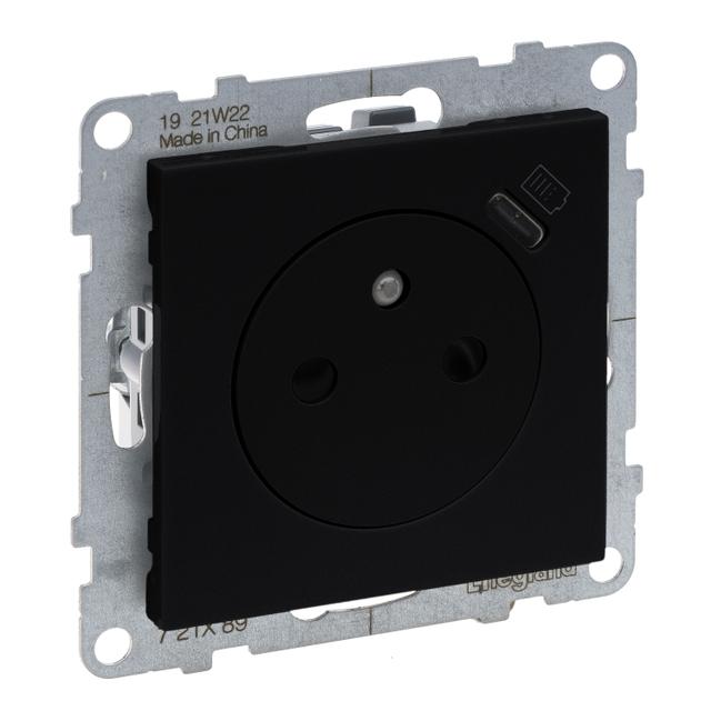 SUNO - Gniazdo płaskie 2P+Z - 16 A - z USB Typ - C - 1,5 A - zaciski automatyczne - z przesłoną, Cza