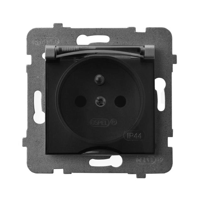 ARIA Gniazdo bryzgoszczelne z uziemieniem IP-44 wieczko przezroczyste - kolor szary mat