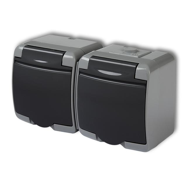 "JUNIOR Gniazdo podwójne z uziemieniem SCHUKO 2x(2P+Z) (klapka grafitowa