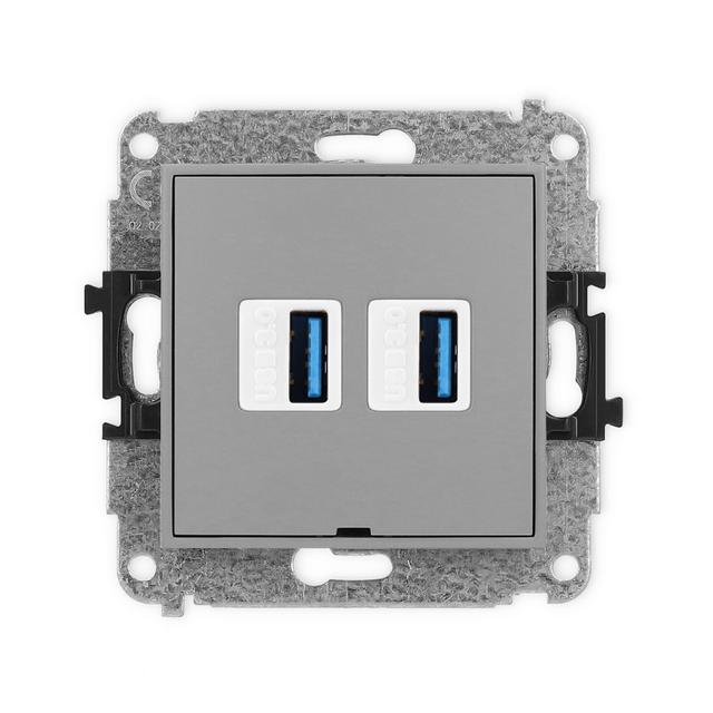 ICON Gniazdo podwójne 2xUSB A-A 3.0, bez pola opisowego szary mat 27IGUSBBO-6 KARLIK