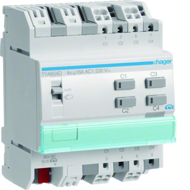 KNX s Sterownik załączający / żaluzjowy 16 A 4-/2-kr 4 mod TYA604D HAGER