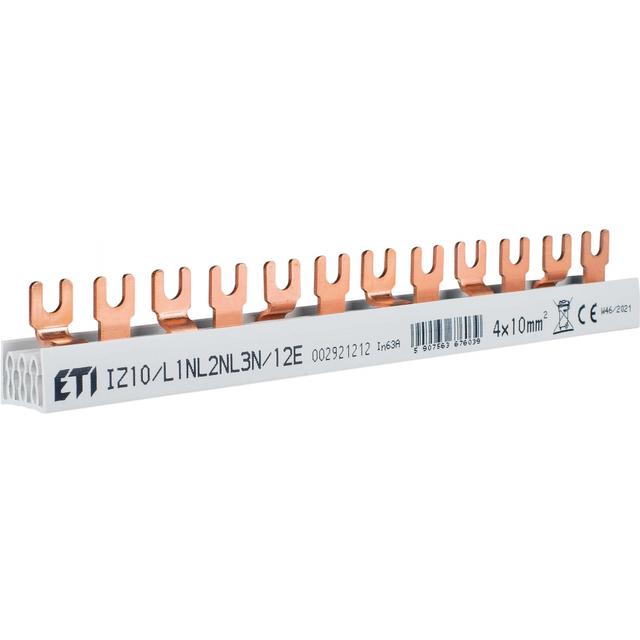 Szyna łączeniowa widełkowa 4P 63A 10mm2 (12 mod.) 3P IZ10/L1NL2NL3N/12E 002921212 ETI