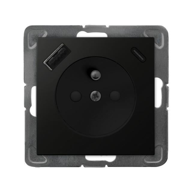 Gniazdo pojedyncze z uziemieniem z ładowarką A+C IMPRESJA CZARNY