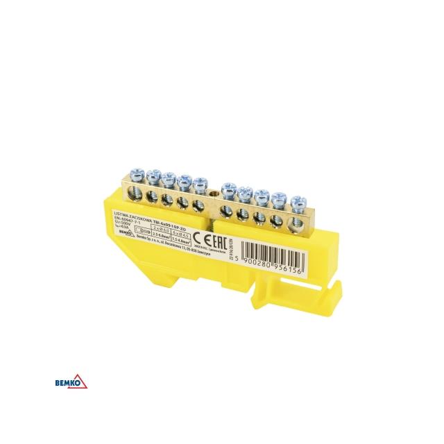 LISTWA ZACISKOWA NA SZYNĘ 8x12 10-TOROWA ŻÓŁTA