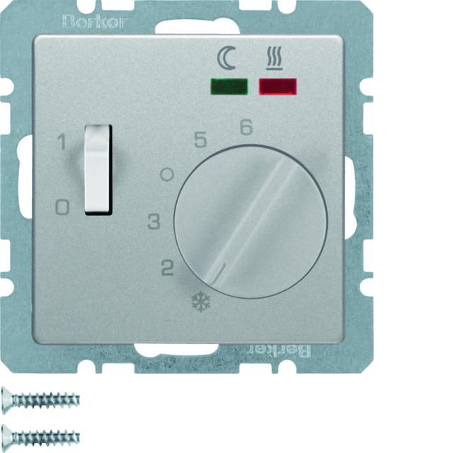BERKER Q.x Regulator temperatury podłogi z stykiem zwiernym elementem centralnym LED aluminium aksamit lakierowana 20346084 HAGER