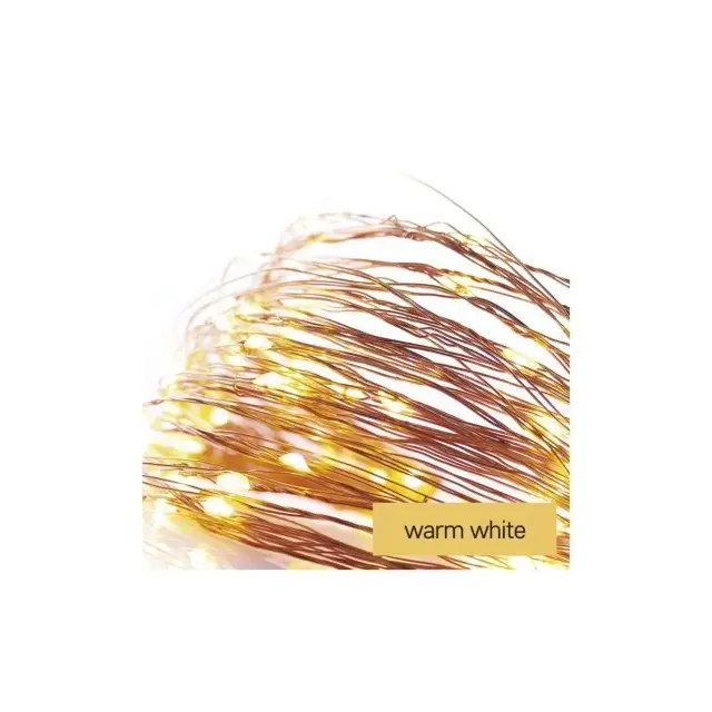 Dekoracje - 20 LED nano łezki 1,9m 2x AA ciepła biel, IP20, miedziany przewód, IP20 timer