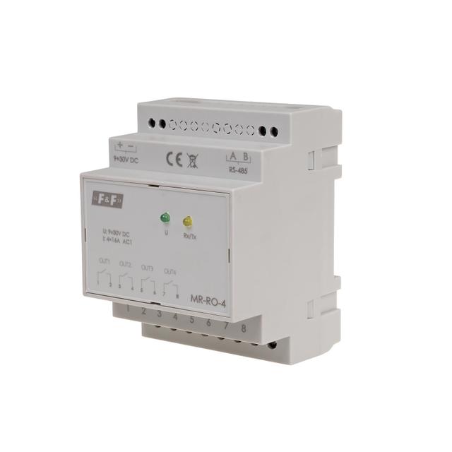 Moduł rozszerzeń wyjść przekaźnikowych z wyjściem MODBUS RTU 4-kanałowy styk 4x1Z 16A 4 moduły MAX-MR-RO-4 F&F