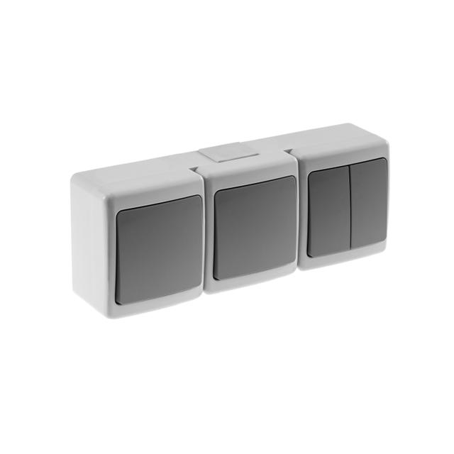 Wyłącznik BETA, potrójny, 2xjednobiegunowy i świecznikowy, IP44, szary*