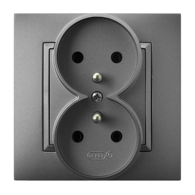 ARIA Gniazdo podwójne z uziemieniem kompletne z ramką - kolor szary mat