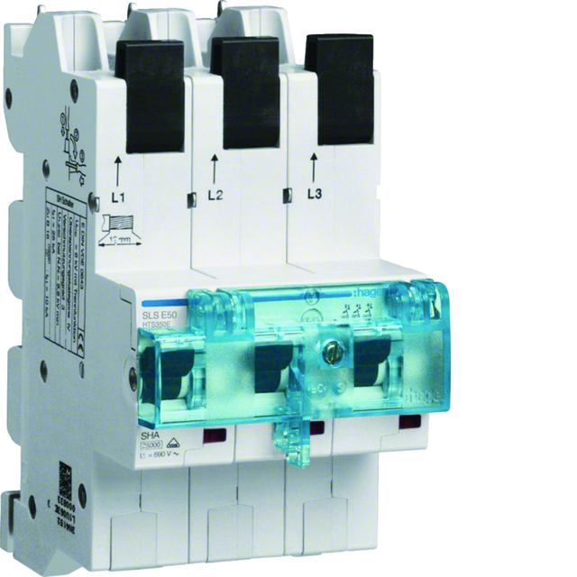 MCB SLS Wyłącznik nadprądowy selektywny 3P E 50 A szyny Cu 40-12x5/10mm HTS350E HAGER