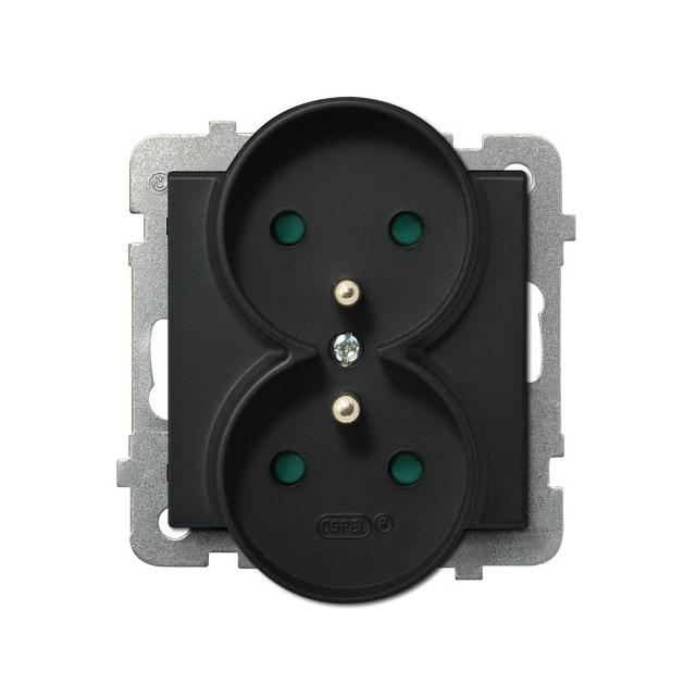 SONATA Gniazdo podwójne z uziemieniem z przesłonami torów prądowych, moduł bez ramki - kolor czarny