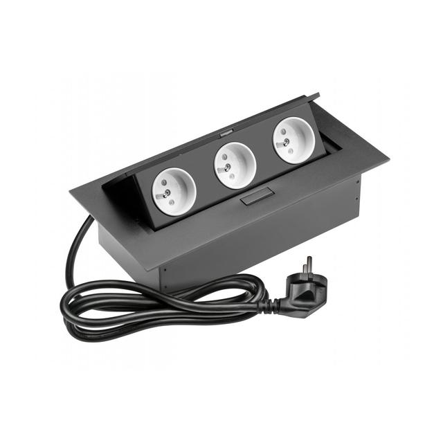 PRZEDŁUŻACZ BIURKOWY 3X GNIAZDO Z UZIEMIENIEM, KABEL ZASILAJACY Z WTYCZKĄ, CZARNY