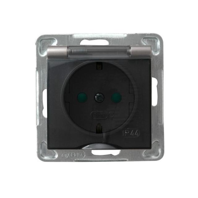 IMPRESJA Gniazdo bryzgoszczelne z uziemieniem schuko IP-44 z przesłonami torów prądowych wieczko prz