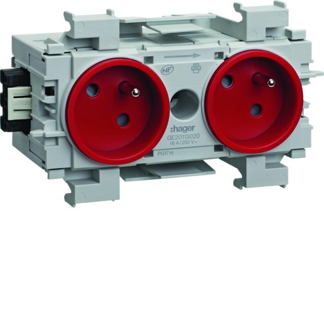 tehalit.WA Gniazdo kanałowe 2-krotne 2P+Z WAGO montaż krawędziowy czerwony GE20113020 HAGER