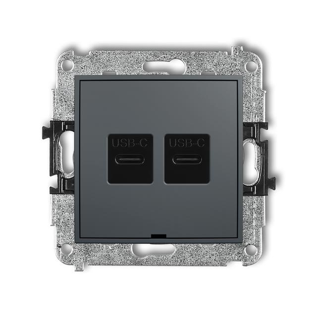 MINI Mechanizm ładowarki USB podwójnej 2xUSB C, 20W max., bez pola opisowego grafitowy mat
