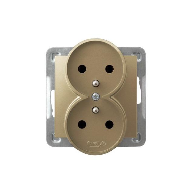 IMPRESJA Gniazdo podwójne z uziemieniem moduł bez ramki - kolor złoty metalik GP-2YRAZ/m/28
