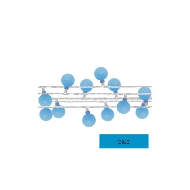 Dekoracje - 40 LED big cherry 4m IP44 niebieski, biały przewód, IP44, timer