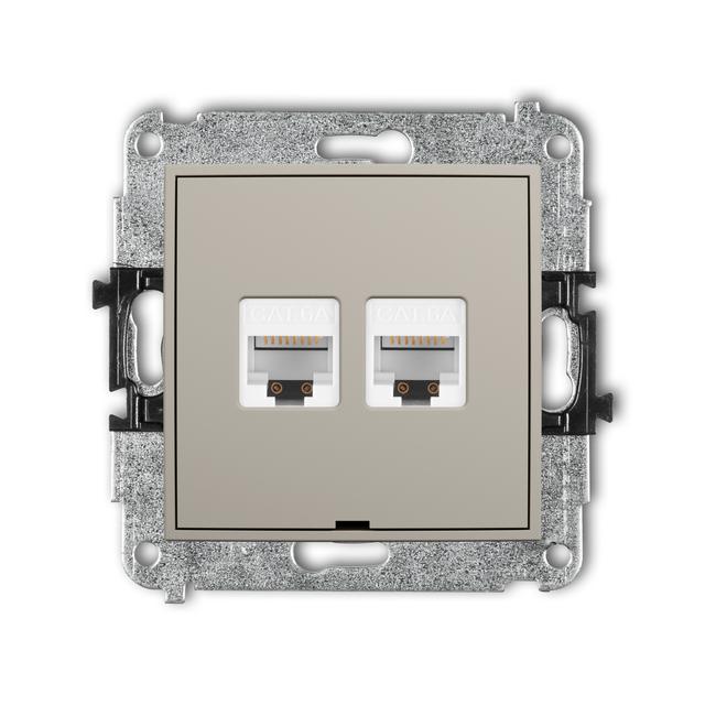 MINI Mechanizm gniazda komputerowego podwójnego 2xRJ45, kat. 6A, 8-stykowy, bez pola opisowego taupe