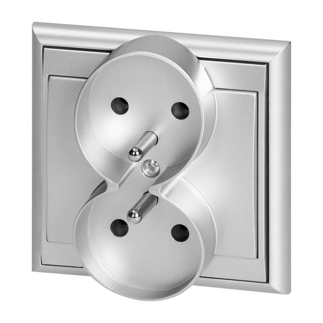 Gniazdo podwójne podtynkowe 2x2P+Z Luna, 16A, 250V, PT-6LR, srebrny