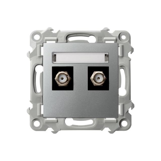 SZAFIR Gniazdo antenowe typu F podwójne - kolor srebro