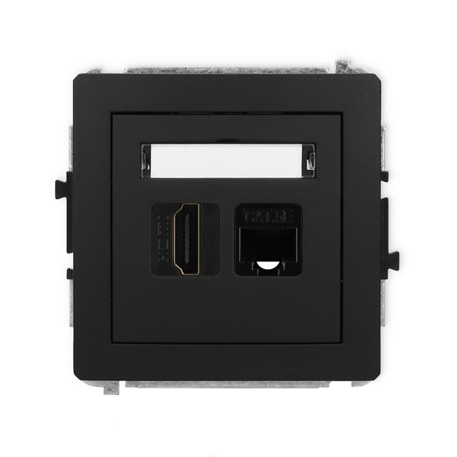 DECO Mechanizm gniazda pojedynczego HDMI 2.0 + gniazda komp. poj. 1xRJ45, kat. 5e, 8-stykowy czarny