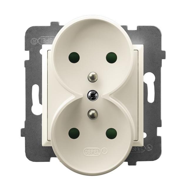 ARIA Gniazdo podwójne z uziemieniem z przesłonami torów prądowych, moduł bez ramki - kolor ecru GP-2