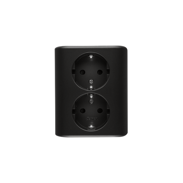 Simon 54 Gniazdo podwójne Schuko p/t z przesłonami wersja skandynawska 16A szybkozłączka czarny