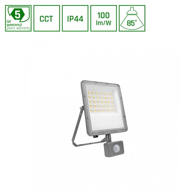 NOCTIS MAX CCT NAŚWIETLACZ 30W CCT 230V IP44 245x150x53mm SZARY CZUJNIK RUCHU 5 LAT GWARANCJI
