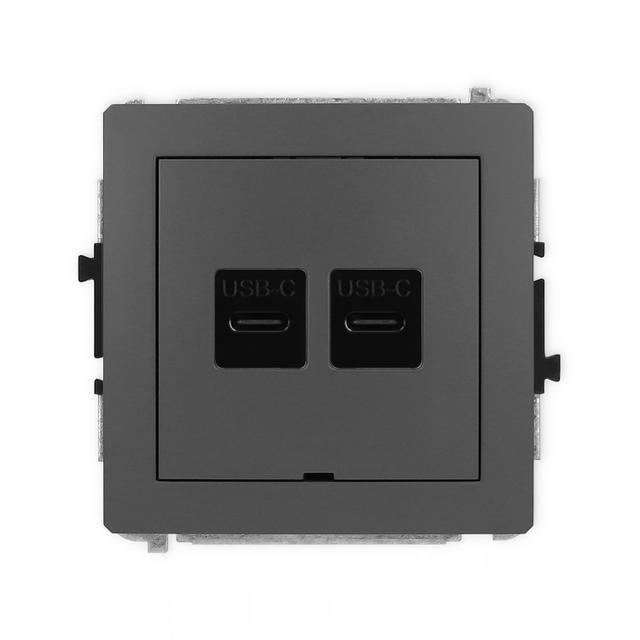 DECO Mechanizm gniazda podwójnego 2xUSB C-C, bez pola opisowego grafitowy mat